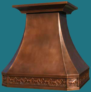 French Country Copper Hood Embossed Horses