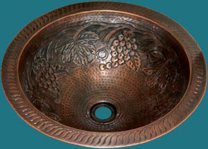 Copper Bath Sink - Grape Vines Light