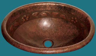 Copper Bath Sink - Oval Leaves and Flowers 
