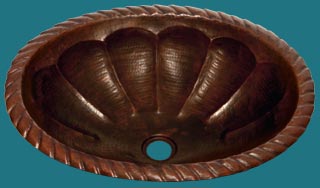 Copper Bath Sink - Oval Rope Rim and Scallops