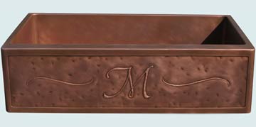 Custom Copper Repousse Apron Sinks Random Distressed With M Initial & Scrolls