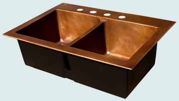 Custom Copper Kitchen Sinks Drop-In W/ Lowered Divider