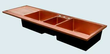 Copper Extra Large Sinks 3 Compartment Kitchen Center W/ Drainboard