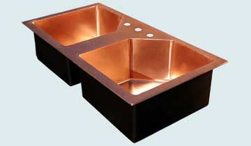 Custom Copper Kitchen Sinks 5-Sided Drop-In With Hammered Deck 