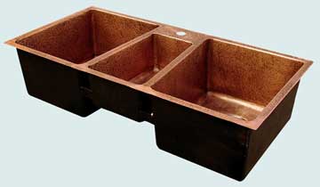 Copper Extra Large Sinks 3 Compartment Hammered Trapezoids