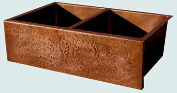 Custom Copper Farmhouse Sinks Double W/ Reverse Hammered Square Apron