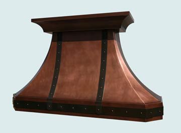  Copper Range Hood Crown W/ Stepped Band & Brass Straps