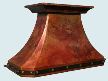  Copper Range Hood Crackling Fire Patina W/ Brass Strap & Pot Rails