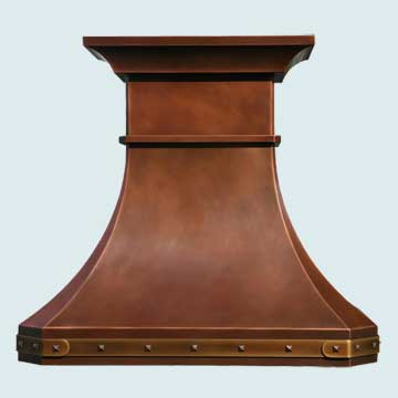  Copper Range Hood Short Stack W/ Molding & Brass Strap