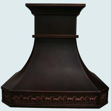  Copper Range Hood Dark Patina W/ Crown & Running Horses Insert