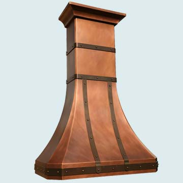  Copper Range Hood Extra Tall W/ Brass Straps & Crown