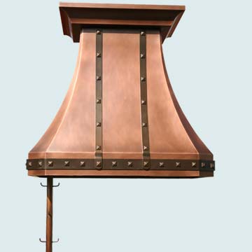  Copper Range Hood Light Patina W/ Brass Straps & Hanging Pole