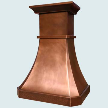  Copper Range Hood Stack W/ Molding & Reverse Hammered Bottom Band