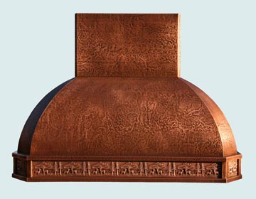  Copper Range Hood Reverse Hammered W/ Medium Patina & Forest Scene Insert