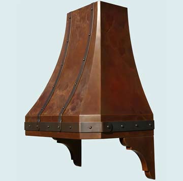  Copper Range Hood Java Swirl Patina W/ Brass Straps & Corbels