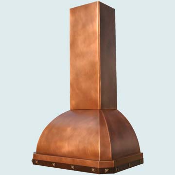  Copper Range Hood Tall Stack W/ Brass Strap & Clavos