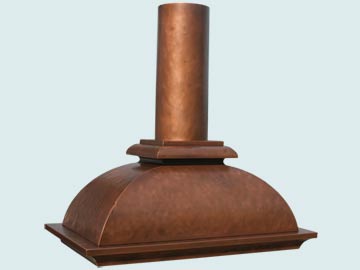  Copper Range Hood Distressed Body W/ Round Stack & French Scroll Band