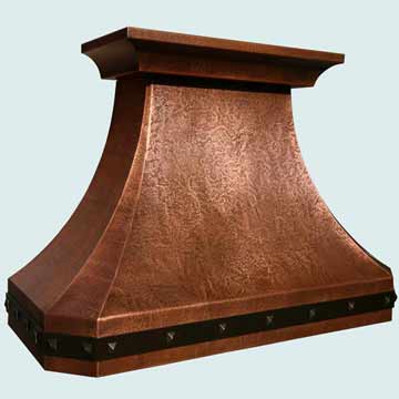  Copper Range Hood Reverse Hammered W/ Brass Strap & Medium Patina