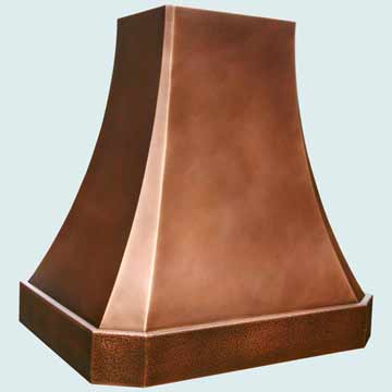  Copper Range Hood Smooth Body W/ Medium Patina & Hammered Band