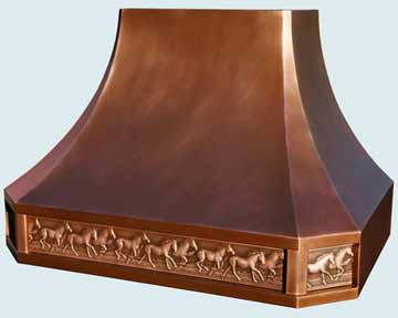  Copper Range Hood Smooth Body W/ Medium Patina & Running Horses Insert