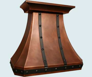  Copper Range Hood Medium Patina W/ Black Steel Straps & Black Clavos