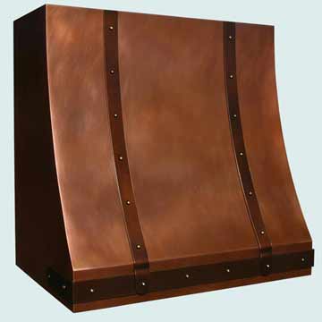  Copper Range Hood Tall Front Sweep, Brass Straps & Rivets