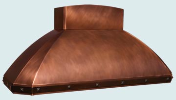  Copper Range Hood Medium Patina W/ Brass Strap & Curved Stack