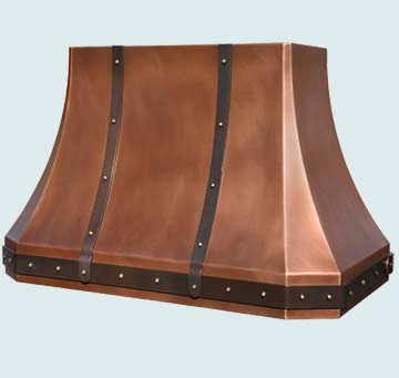  Copper Range Hood Wide French Sweep W/ Brass Straps & Rivets