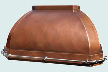  Copper Range Hood Smooth Body W/ Medium Patina & Stainless Pot Rail