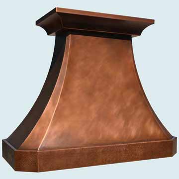  Copper Range Hood Smooth Body W/ Hammered Band & Medium Patina