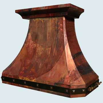  Copper Range Hood Lori's Bold Patina W/ Brass Strap & Pot Rails