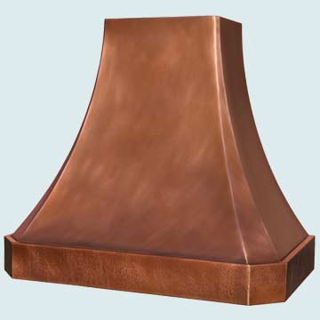  Copper Range Hood Smooth Body W/ Reverse Hammered Band & Medium Patina