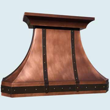  Copper Range Hood Large Smooth Body W/ Medium Patina & Brass Straps