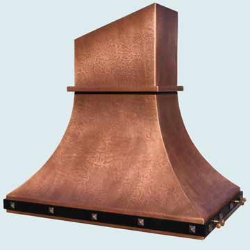  Copper Range Hood Reverse Hammered W/ Angled Stack & Pot Rails