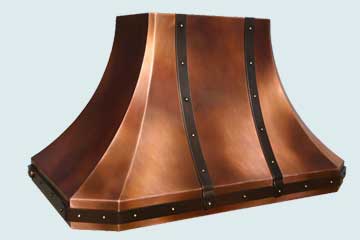  Copper Range Hood Patterned Patina W/ Brass Straps & Rivets