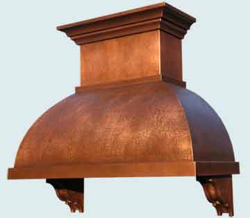  Copper Range Hood Top Crown/Stack W/ Corbels & Reverse Hammer