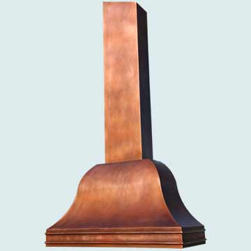  Copper Range Hood Tall Stack W/ Medium Patina & Band Moldings