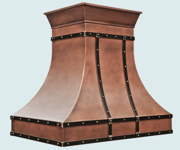  Copper Range Hood Outswept Crown & Dark Brass Straps