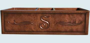 Custom Copper Repousse Apron Sinks 3 Compartment With S Repousse & Crossing Scrolls 