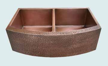 Custom Sinks Copper Special Shape  Curved & Hammered Apron, 2 Bowls