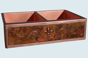 Custom Copper Repousse Apron Sinks Fleur-De-Lis and Lori's Bold Old World Patina