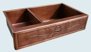 Custom Copper Repousse Apron Sinks Extra Long 2 Compartment W Script S