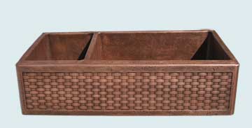 Copper Woven Apron Sinks Standard Weave, Reverse Hammered Bowls