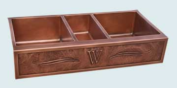 Custom Copper Repousse Apron Sinks Triple Bowl With "W" Initial