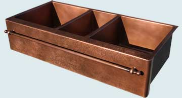 Copper Extra Large Sinks 3 Compartment W/ Towel Bar & Hammered Apron