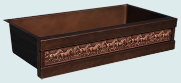 Custom Copper Repousse Apron Sinks Running Horses & Dark Patina