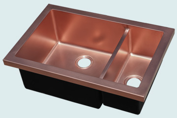 Custom Copper Kitchen Sinks Flush Mount W/ Lowered Divider