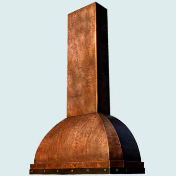  Copper Range Hood Reverse Hammered W/ Tall Stack & Brass Strap