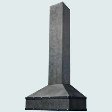  Zinc Range Hood Distressed Pyramid W/ Tall Stack & Straps