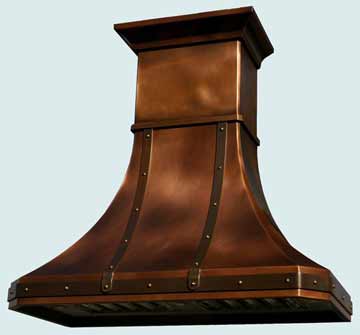  Copper Range Hood Patterned Patina W/ Stack & Brass Straps